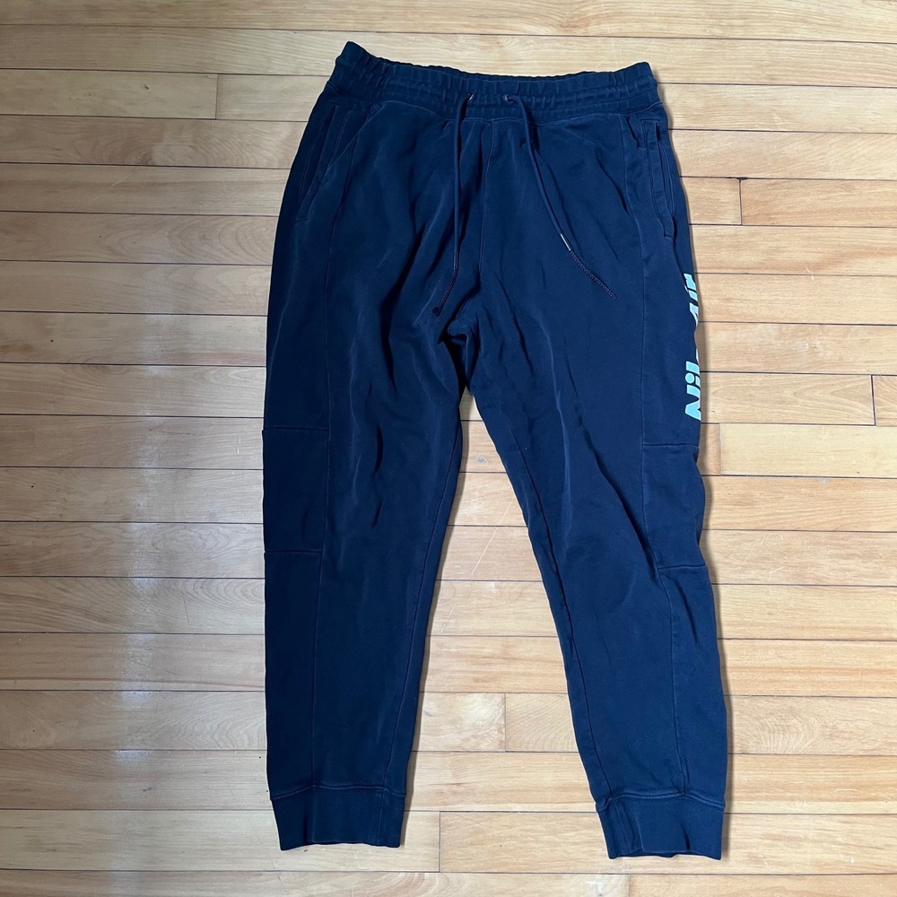 Nike Air Mens Black Fleece Joggers Tapered Sweatpants Large Logo Size L